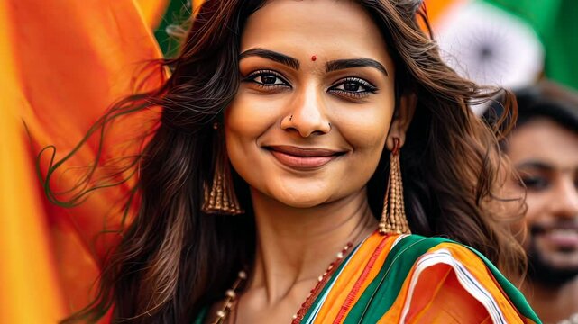 Indian woman India independence day celebration national flag