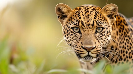 Fototapeta premium Curious young leopard cub in natural habitat, playful expression and soft fur, highlighting wildlife essence and innocence.