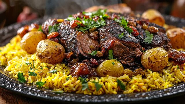Kabsa arabian lamb beef mutton rice dish qatar