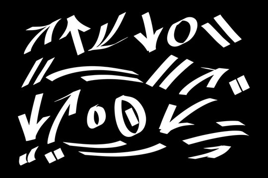 Set of black graffiti marker pattern. Collection of symbols,  Elements on white background for banner, decoration, street art and ads.