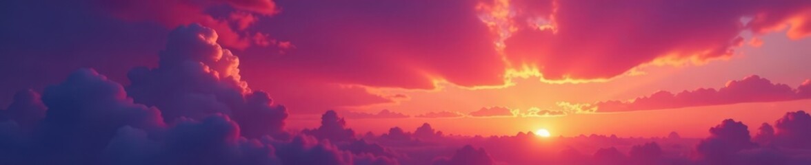 Obraz premium Fiery orange and purple clouds blaze across a vast, twilight sky , red, nature, texture