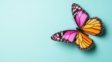 Fototapeta premium Dual Toned Butterfly Showing Creative Split Design and Two Distinct Color Sections on Light Backdrop