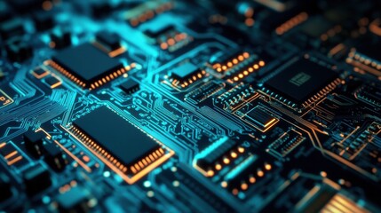 Fototapeta premium Abstract Close-Up of a Modern Circuit Board with Microchips and Patterns