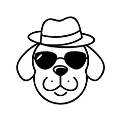 Black and white dog with sunglasses and hat