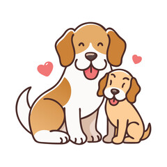 Dog with puppy and floating hearts