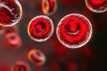 Fototapeta premium Abstract Microscopic Visualization of Red Blood Cells in Fluid Medium Under High Magnification