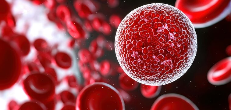 Red Blood Cells Clump Together Forming a Spheroid Structure in a Microscopic Rendered View