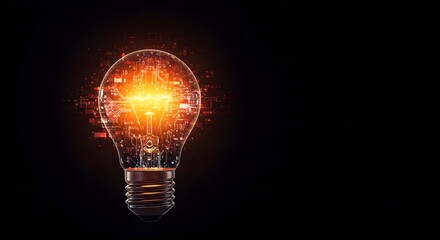 Illuminating Innovation: A brilliant lightbulb glows intensely against a deep, dark background, symbolizing ideas and innovation. It’s a visual metaphor for creativity and ingenuity. 