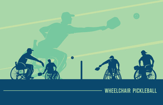 Premium Illustration of wheelchair pickleball players playing together best for your digital graphic and print	