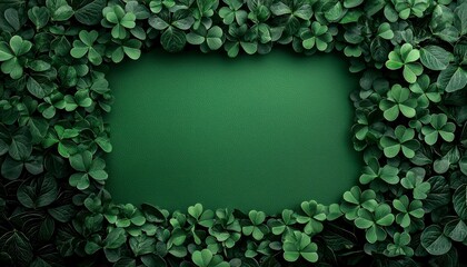 Festive Green Shamrock Frame Background for Saint Patricks Day Celebration and Irish Holiday Designs