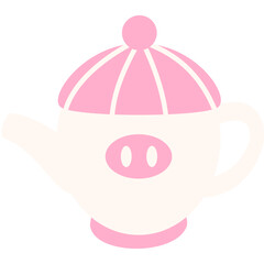 Cute Kawaii Pig-Themed Teapot with Pink Lid – Adorable Pastel Tea Party Illustration