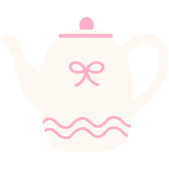 Cute Kawaii Pastel Teapot with Pink Bow and Wavy Pattern – Adorable Cozy Tea Party Illustration