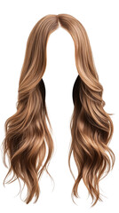 A vibrant display of long, wavy hair in a light brown shade. The hair features soft curls and a natural shine, ideal for adding elegance to different styles and events