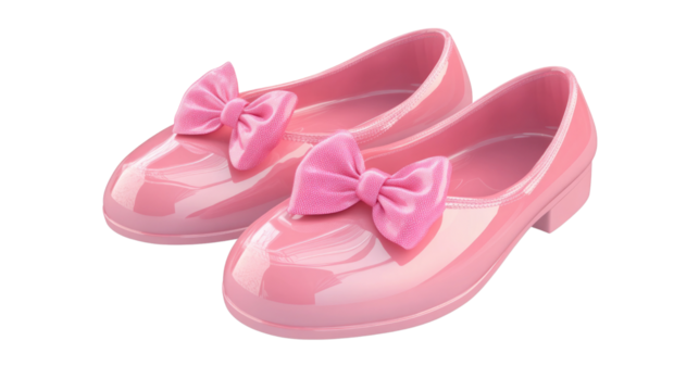 These stylish pink shoes feature shiny material and charming bows, making them an ideal choice for children's parties, dress-up events, or festive occasions