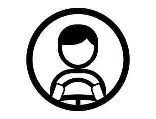 車のハンドルを持つ人の丸いシンプルなモノクロイラスト