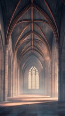 Obraz premium Impressive Interior of a Gothic Cathedral with Illuminated Stained Glass Windows