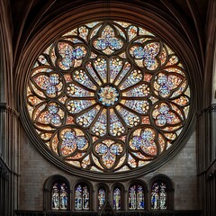 Obraz premium Ornate Rose Window of a Gothic Cathedral with Stained Glass Detail