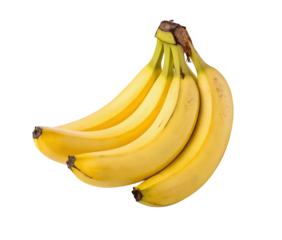 Fresh bananas isolated on a pure white transparent background, perfect for product showcases and fruit-related imagery with a clean, minimalist design.

