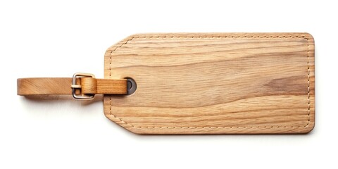 Fototapeta premium Double Exposure Luggage Tag Flat Lay: Wooden Texture, Bird's Eye View, Rule of Thirds