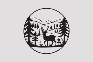 Deer in the Wild Scenic Forest Landscape vector