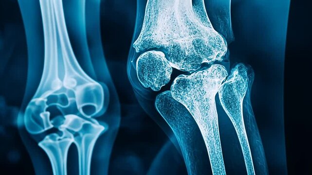 Anatomical knee joint x-ray examination for diagnostic analysis and bone structure, side view