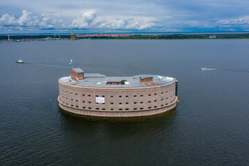 View from a height of Fort Alexander the first Plague Kronstadt fortress in the waters of the Gulf of Finland, the island of forts