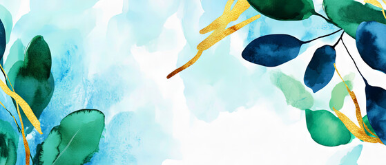 Abstract Blue Green Gold Watercolor