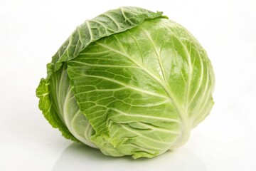 Fototapeta premium Fresh green cabbage isolated on white background for healthy cooking and nutrition concepts