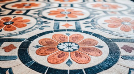 Obraz premium Floral Pattern Mosaic Tile Design with Earthy Tones and Details