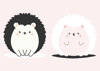 Cute Cartoon Hedgehogs - Black and White Adorable Characters
