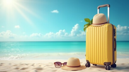 summer vacation concept, travel background with suitcase