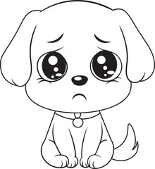 Sad dog cartoon picture for kids coloring book