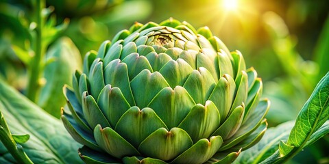 Fresh Artichoke Close-Up: Vibrant Green Vegetable Outdoors