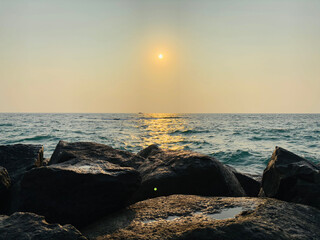 Asian Ocean Beach Sunset – Stunning Coastal Landscape Near Hikkaduwa, Srilanka