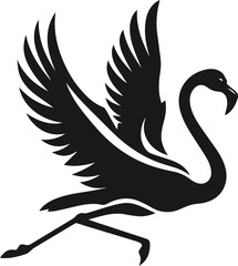 black and white flamingo soaring with wings