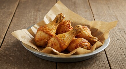 Crispy Fried Chicken Drumsticks on Rustic Wooden Table
