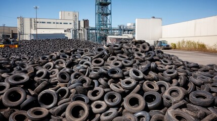 Obraz premium Large Pile of Discarded Tires in Industrial Recycling Facility Outdoors