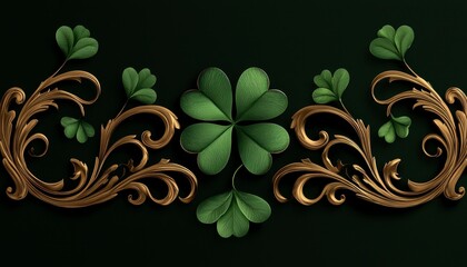 Ornate Golden Filigree with Shamrock Clover Design Richness Sophistication St Patricks Day Adornment