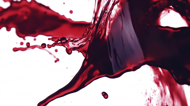 Abstract delicious red wine splash wave, dynamic shape with red water drops element isolated on white or transparent background.