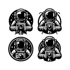 Stylized astronaut in spacesuit graphic. Space exploration vector design.
