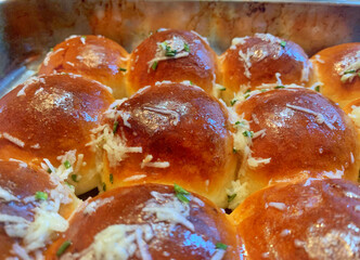 freshly baked bread with garlic, Ukrainian pampushki with garlic