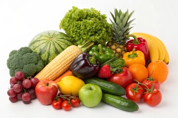Vibrant and Fresh Healthy Eating Background with Variety of Colorful Fruits and Vegetables for Food Photography Differ