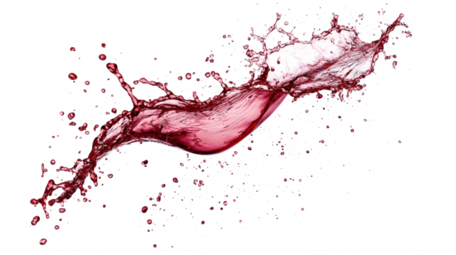 Abstract delicious red wine splash wave, dynamic shape with red water drops element isolated on white or transparent background.