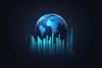 Abstract digital background featuring a glowing blue globe and stock market graph for global finance