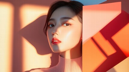 Young Woman doing personal color diagnosis in clothing store background,cool tone,warm tone,popular hobby in korea and japan.