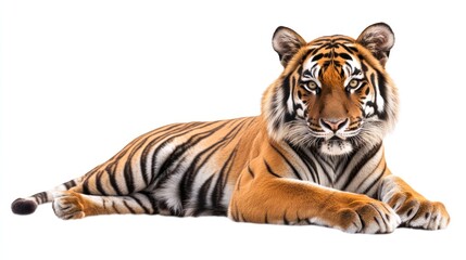 Obraz premium Bengal Tiger Lying Down Isolated White Background