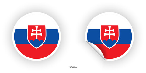 Slovakia sticker flag in circle shape and circle peeled shape on white background. Slovakia flag icon in circular form	