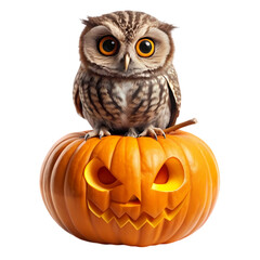 Naklejka premium Owl on Jack-o'-lantern: Halloween Animal on transparent background