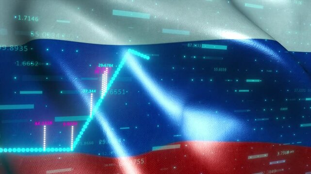 stock market chart with RUSSIAN flag. Computer generated 3d render