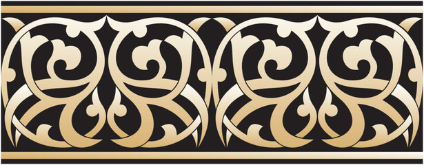 pattern Islamic ornamental vector graphic design, border for ornament on the edge of the frame, gold color and black background color. perfect for calligraphic decoration frames